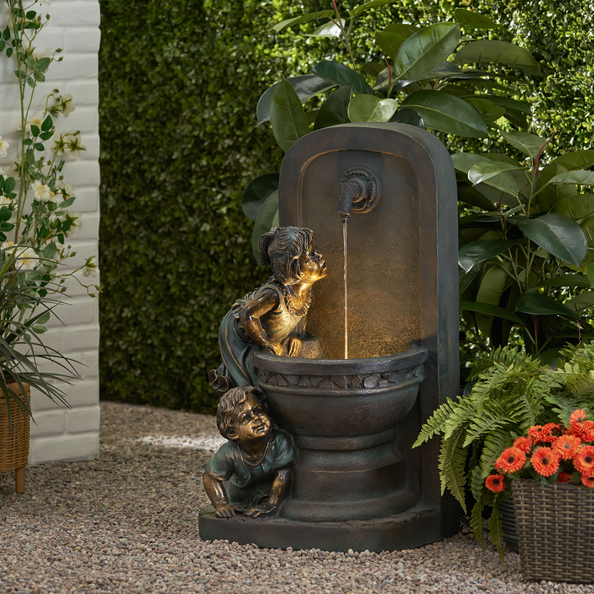 Alcott Hill Hand Crafted Weather Resistant Floor Fountain With Light